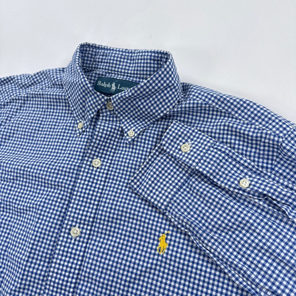 Ralph Lauren Mens Shirt Medium Blue Gingham Classic Fit Button Down Preppy
